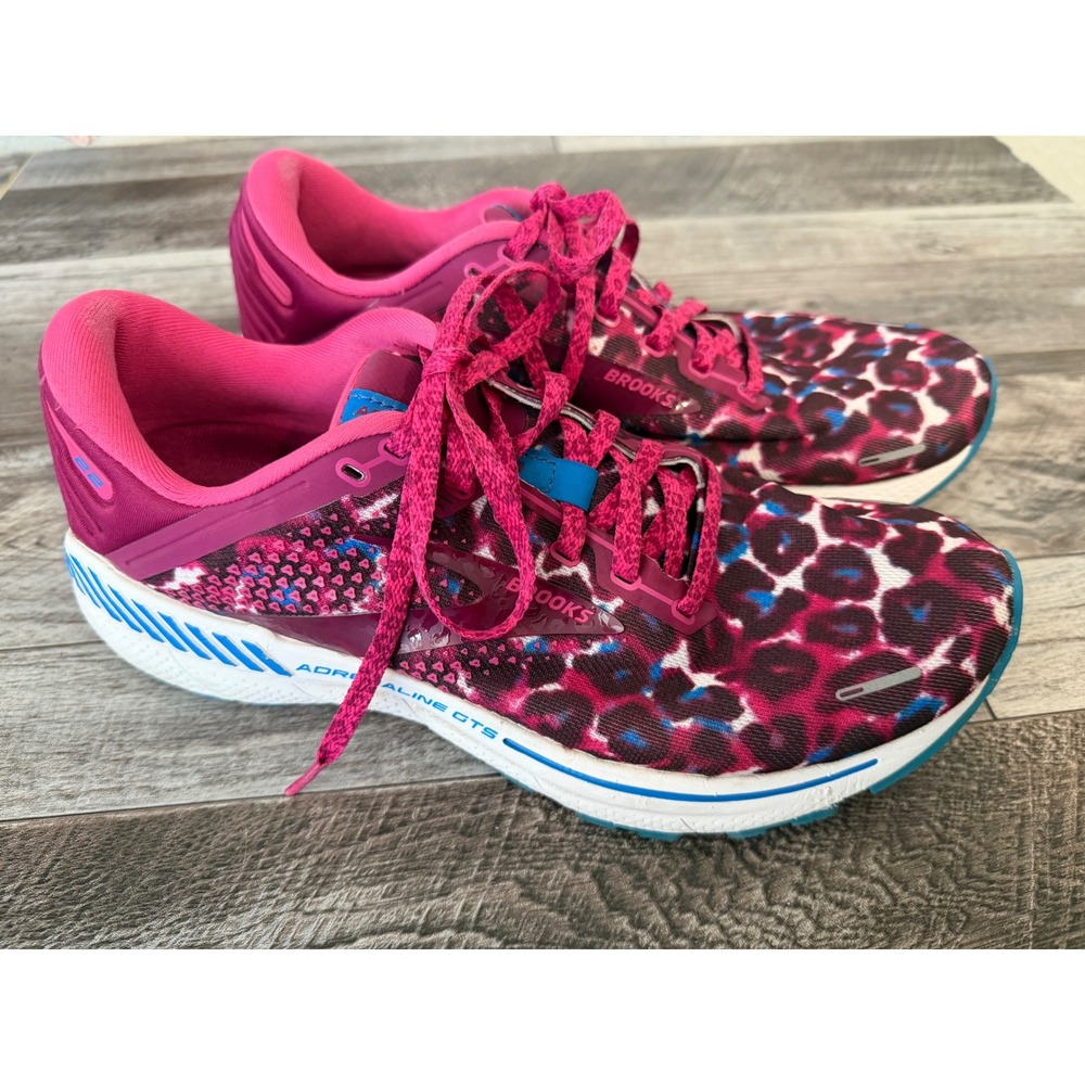 Brooks Adrenaline GTS 22 Size 11 Pink Leopard Print Athletic Running Shoes - Picture 2 of 11